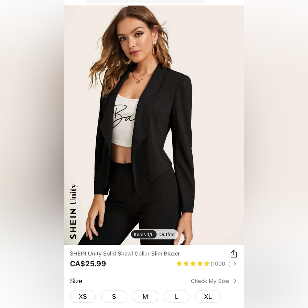 Cropped open black blazer - SHEIN -XS
